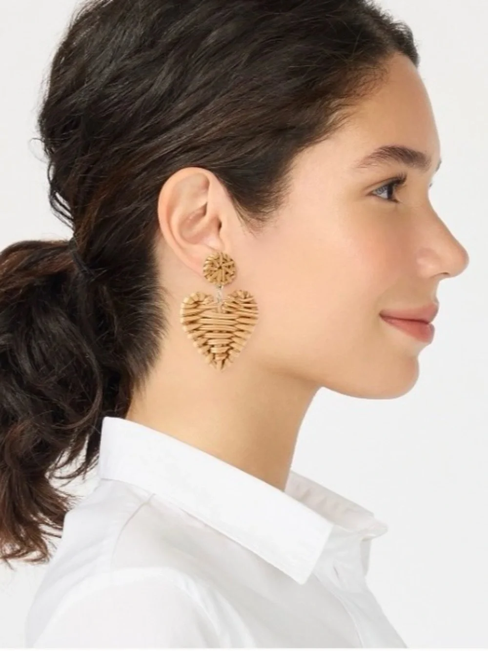 NWT J crew Woven Heart Drop Earrings in Natural Straw